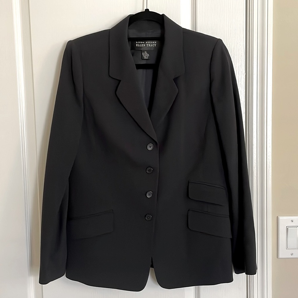 Linda Allard Ellen Tracy Black Button Down Wool Blend Blazer